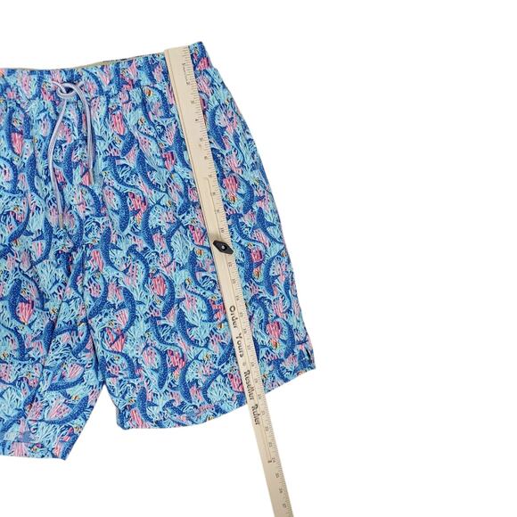 Peter Millar Seaside Collection Mesh Lined Swim Trunks Size L Blue Pink Coral - Picture 10 of 10